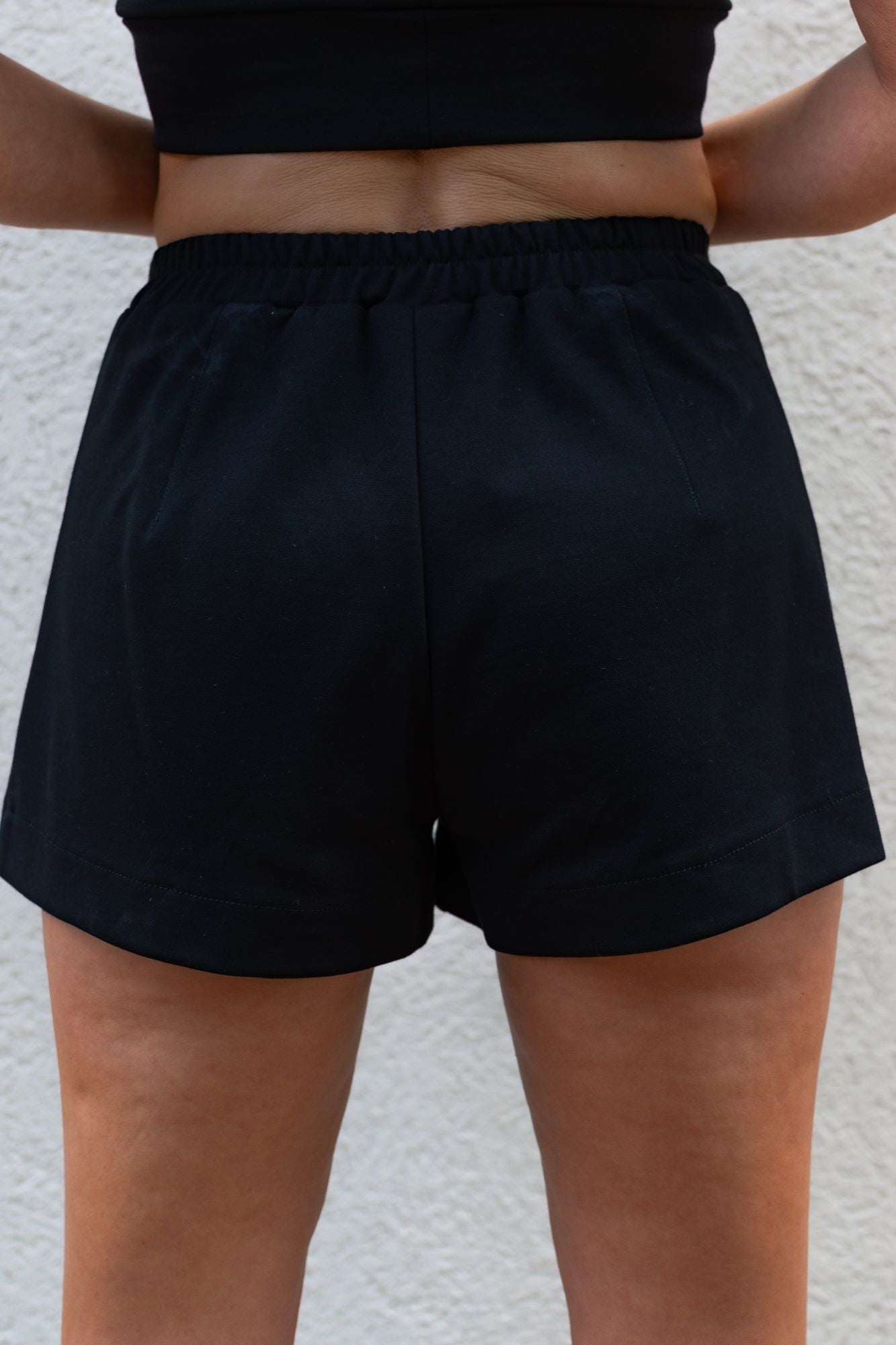 Black, Ponte Shorts w/ Elastic Waistband & Piped Front (Women)