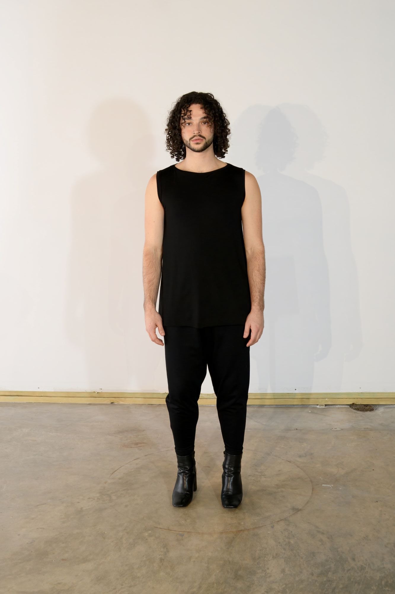 Black, Ankle-Length Ponte Pants w/ Low Crotch & Elastic Waistband, Yoke on Back (Unisex)