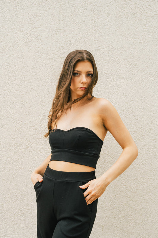 Black, Ponte Bustier Top w/ Stretch & Under-Bust Band (Women)
