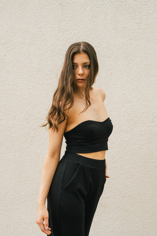 Black, Ponte Bustier Top w/ Stretch & Under-Bust Band (Women)