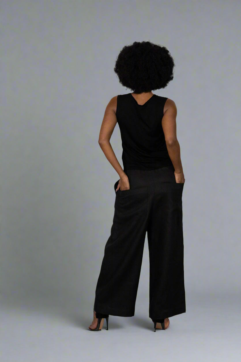 Jamie | Black Wide Leg Unisex Linen Pants