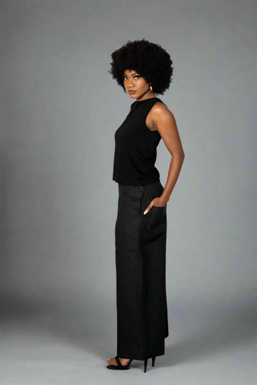 Jamie | Black Wide Leg Unisex Linen Pants