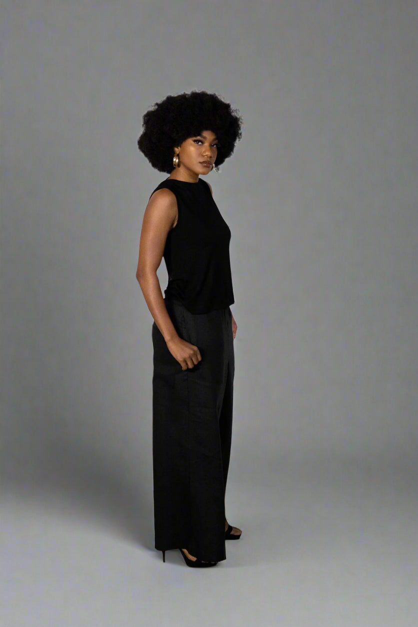 Jamie | Black Wide Leg Unisex Linen Pants