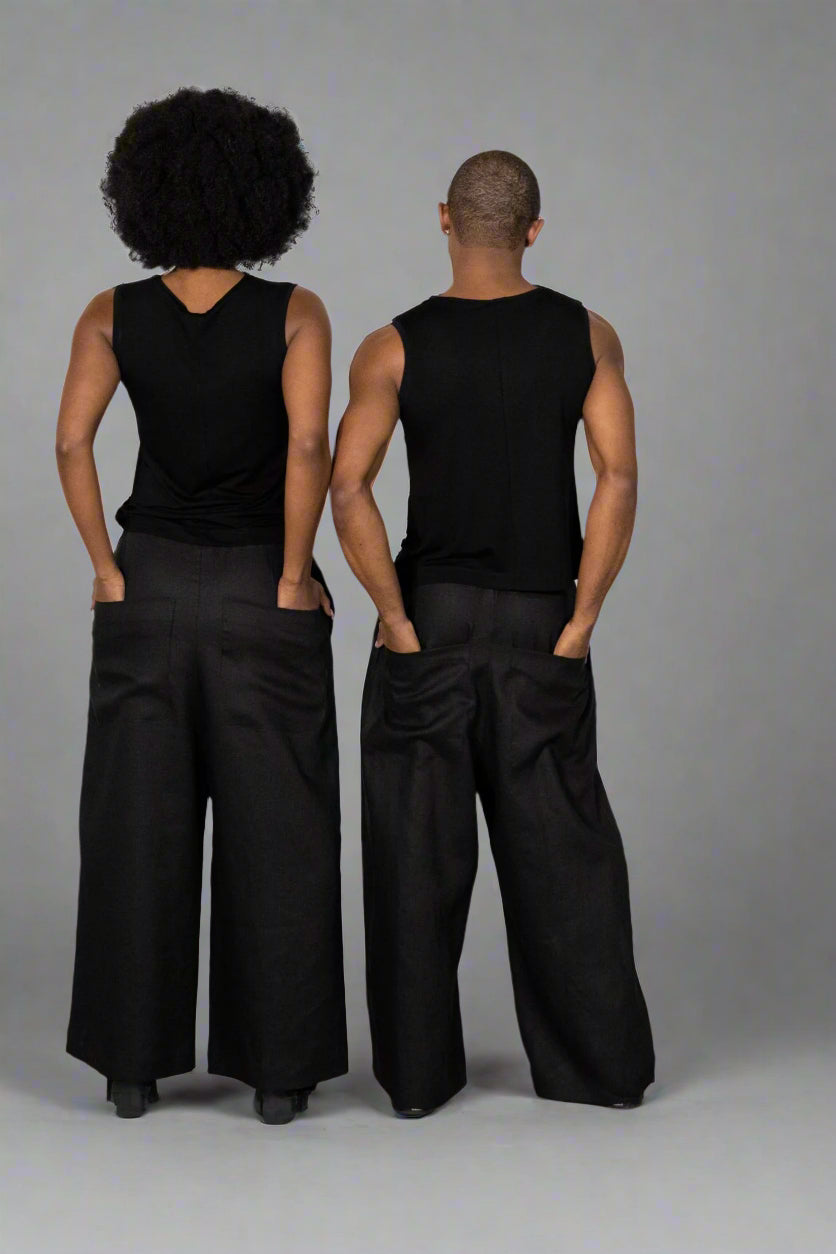 Jamie | Black Wide Leg Unisex Linen Pants