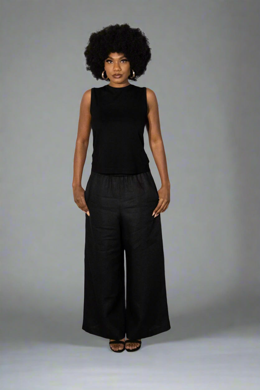 Jamie | Black Wide Leg Unisex Linen Pants