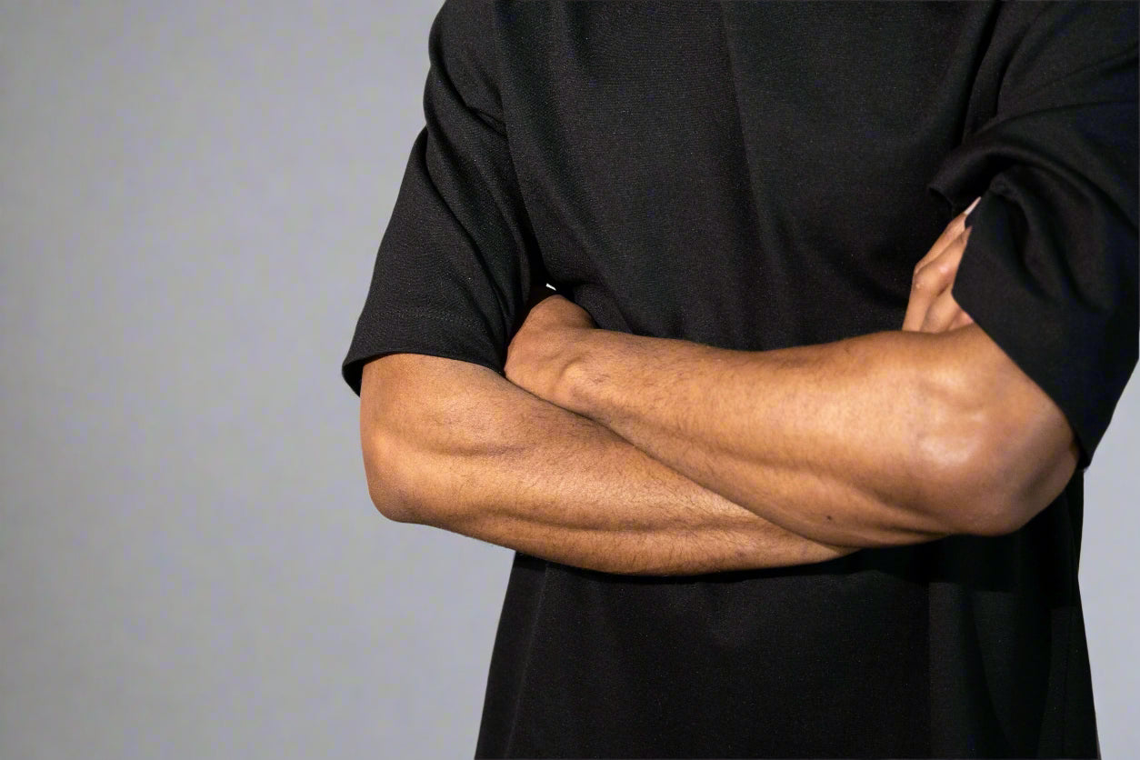 Oversized,  Black Ponte Top w/ Elbow-Length Sleeves & Crew Neck, Straight Hem (Unisex)