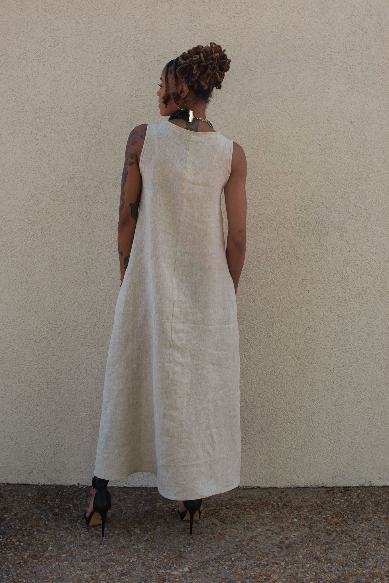 Lillian | Beige A-Line Maxi Linen Dress