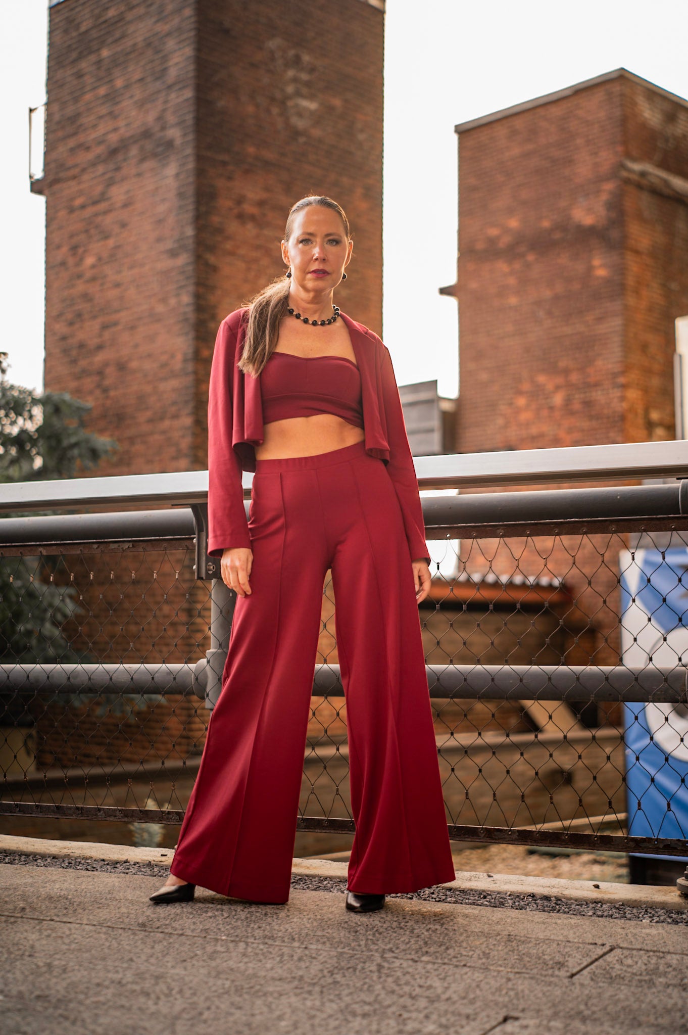 Morgan | Red Ponte Wide Leg Pants