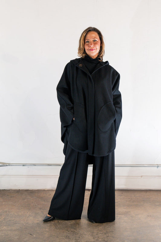 Charlize No.1 | One-of-a-kind Black Wool Cape Coat