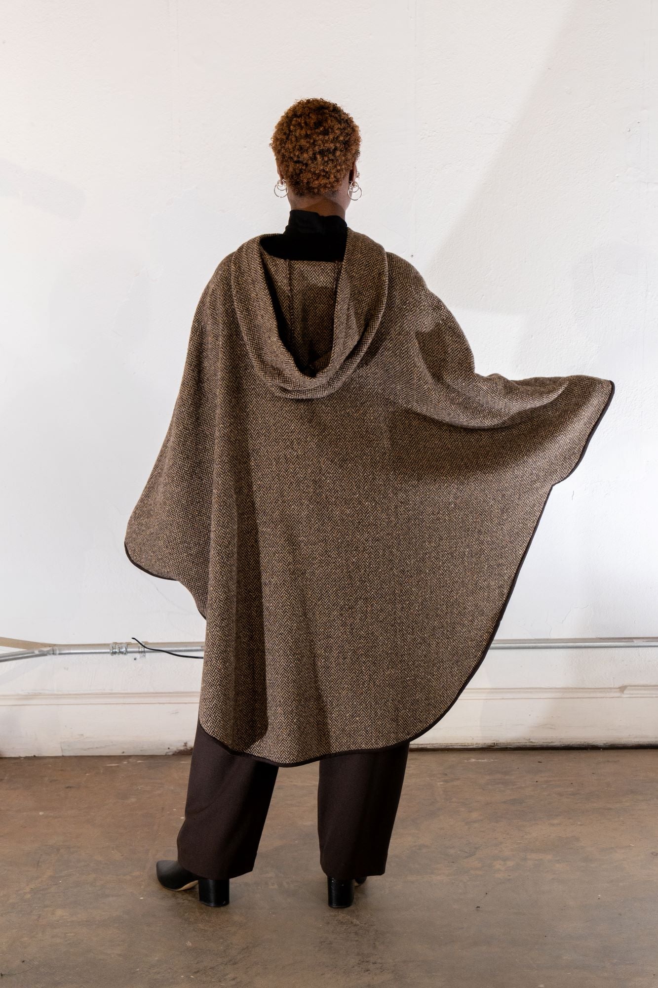 Charlize No.3 | One-of-a-kind Brown Herringbone Cape Coat