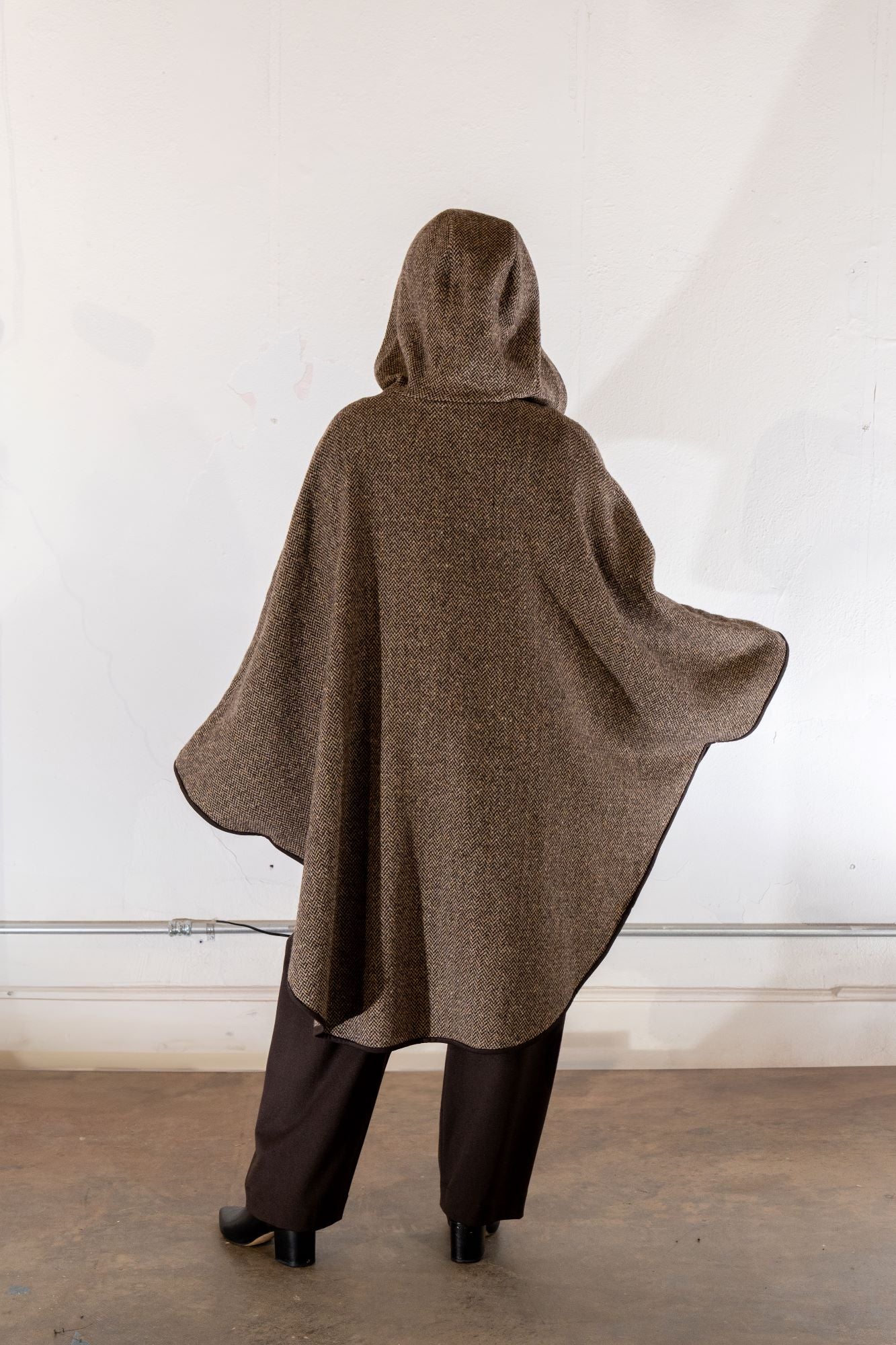 Charlize No.3 | One-of-a-kind Brown Herringbone Cape Coat