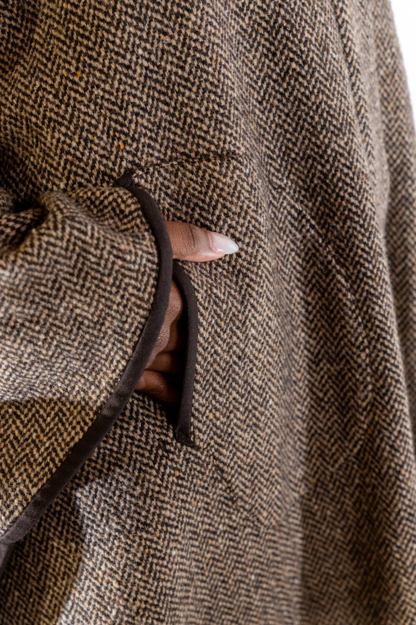 Charlize No.3 | One-of-a-kind Brown Herringbone Cape Coat