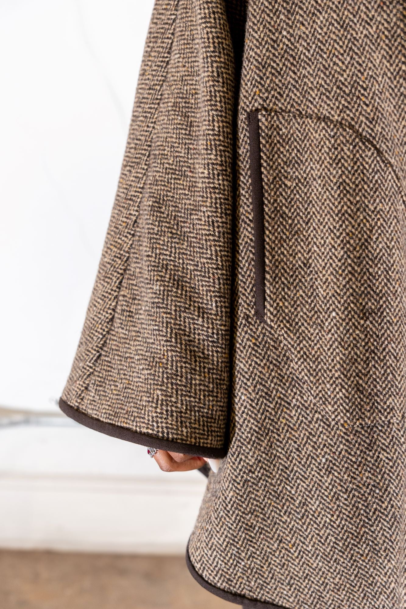 Charlize No.3 | One-of-a-kind Brown Herringbone Cape Coat