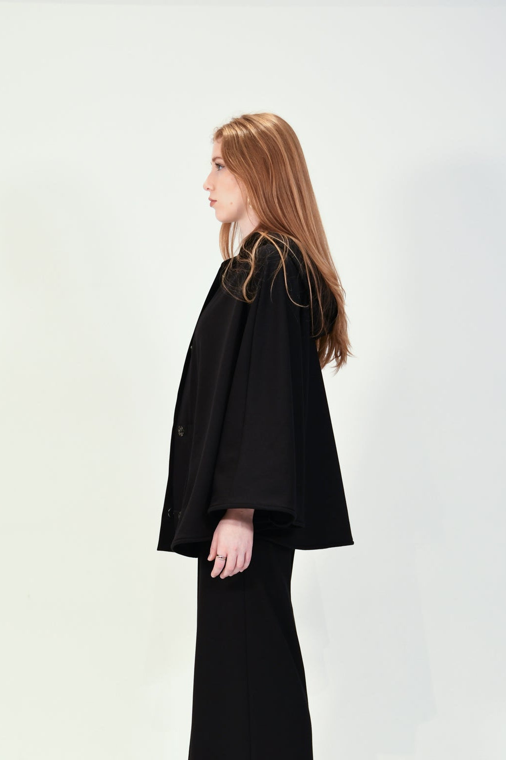 Charlene | Black Hooded Ponte Cape Coat