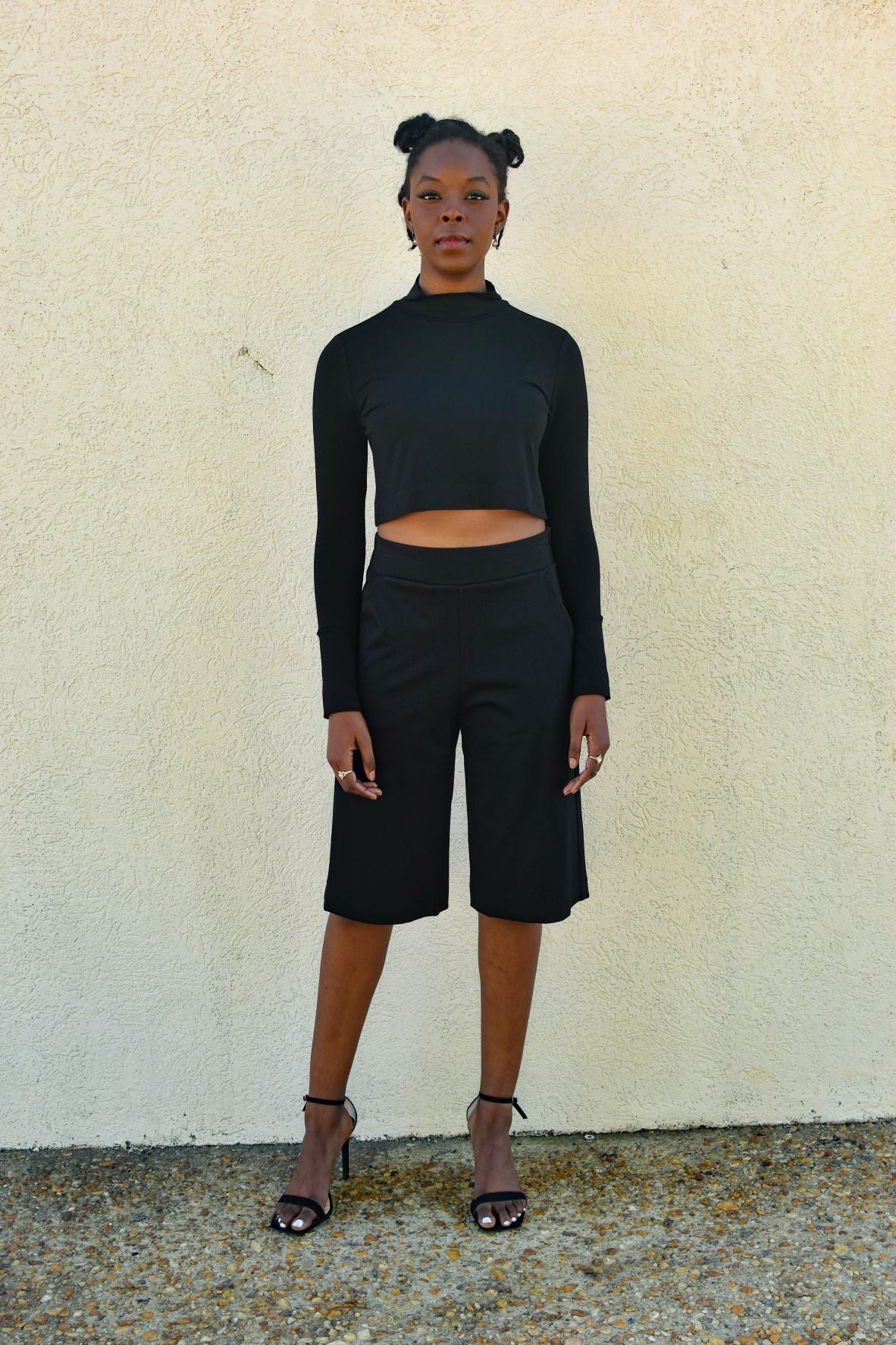 Natasha | Black Wide Leg Bermuda Shorts