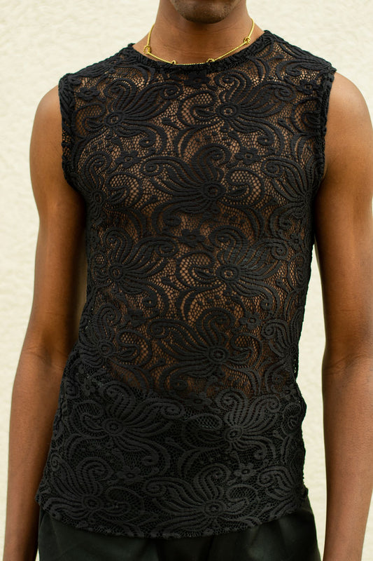 Maxim | Men’s Black Sheer Lace Muscle Tank