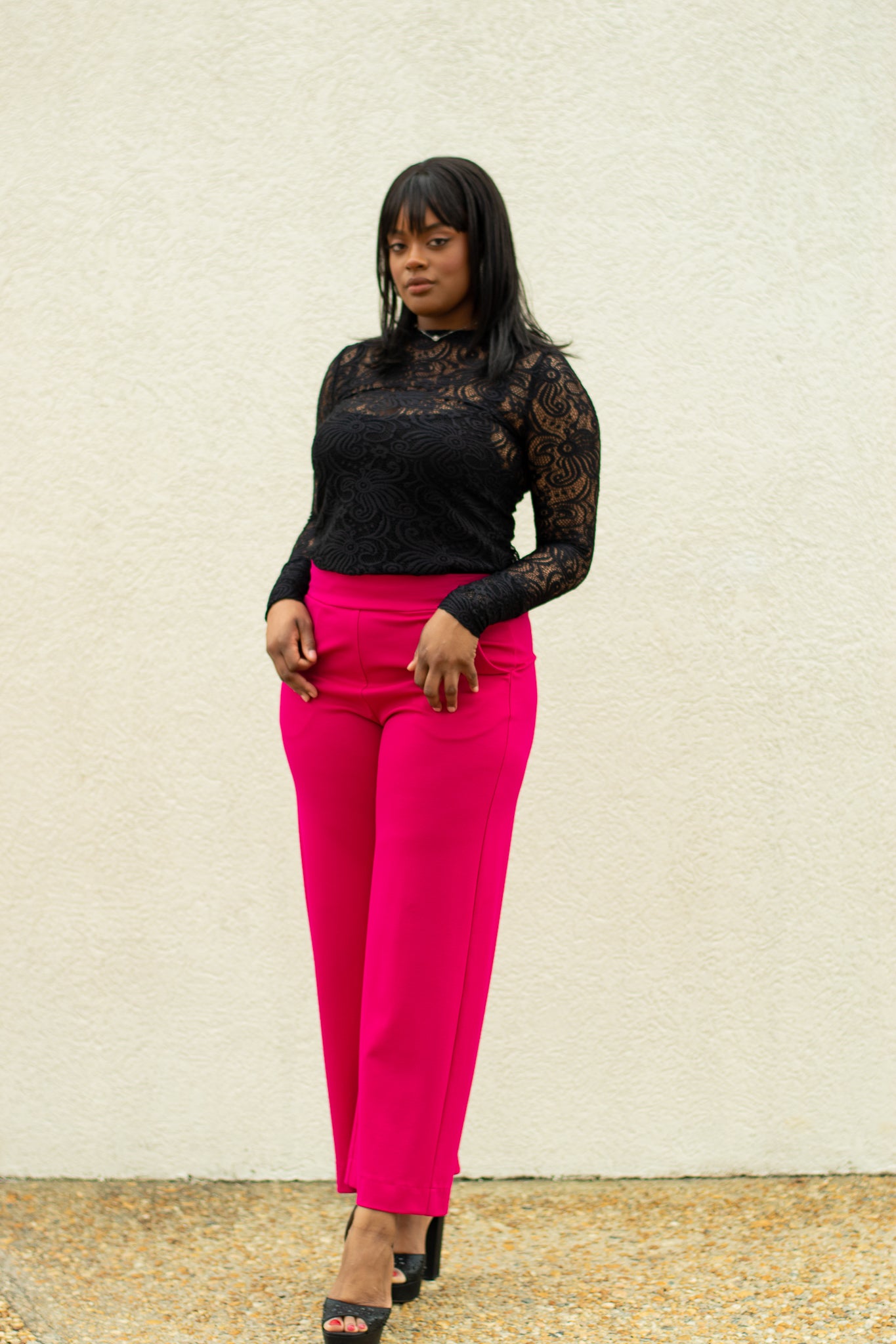Nadine | Pink Straight Wide Leg Pants with Pockets