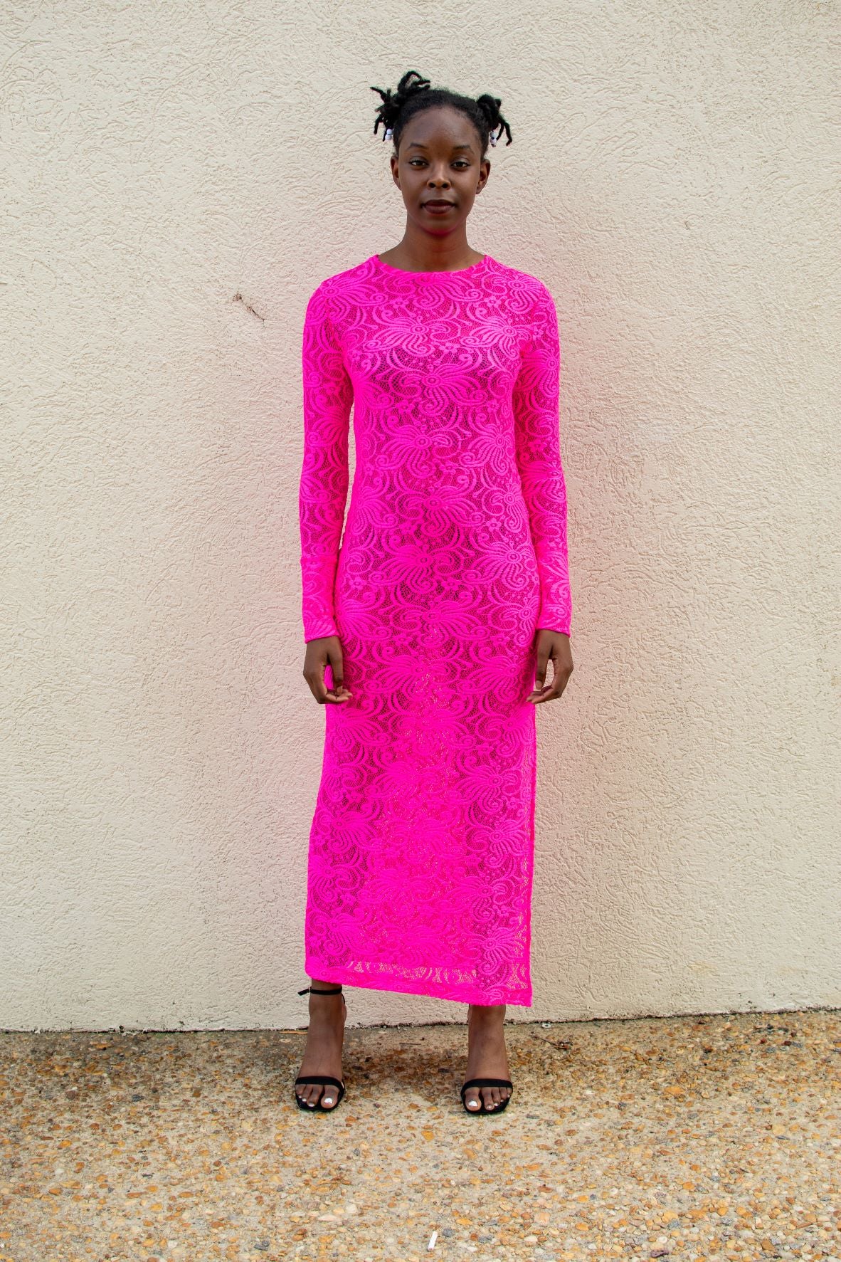 Kim | Hot Pink Lace Maxi Dress