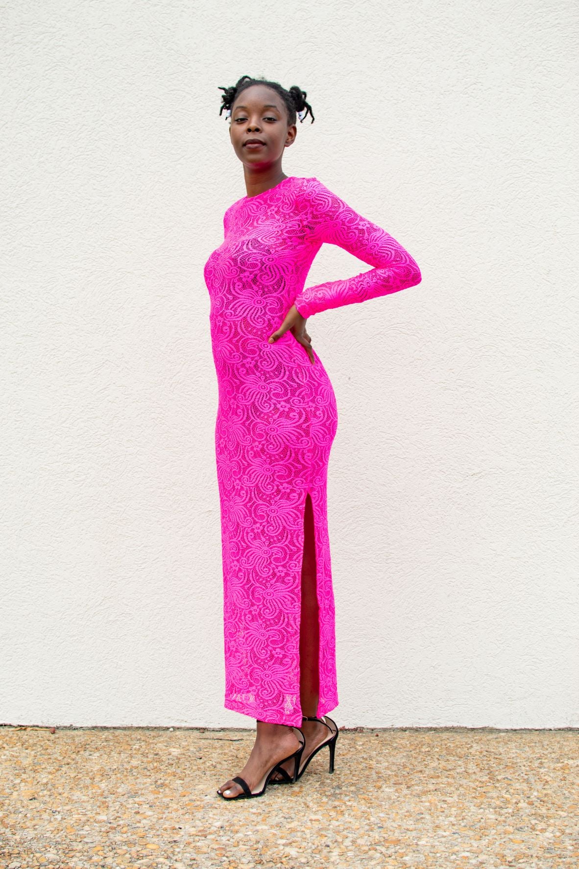 Kim | Hot Pink Lace Maxi Dress