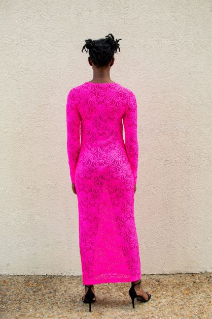 Kim | Hot Pink Lace Maxi Dress