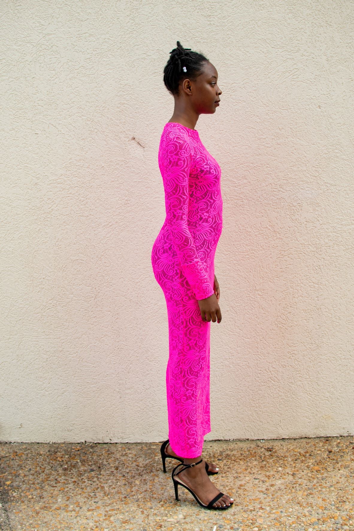 Kim | Hot Pink Lace Maxi Dress