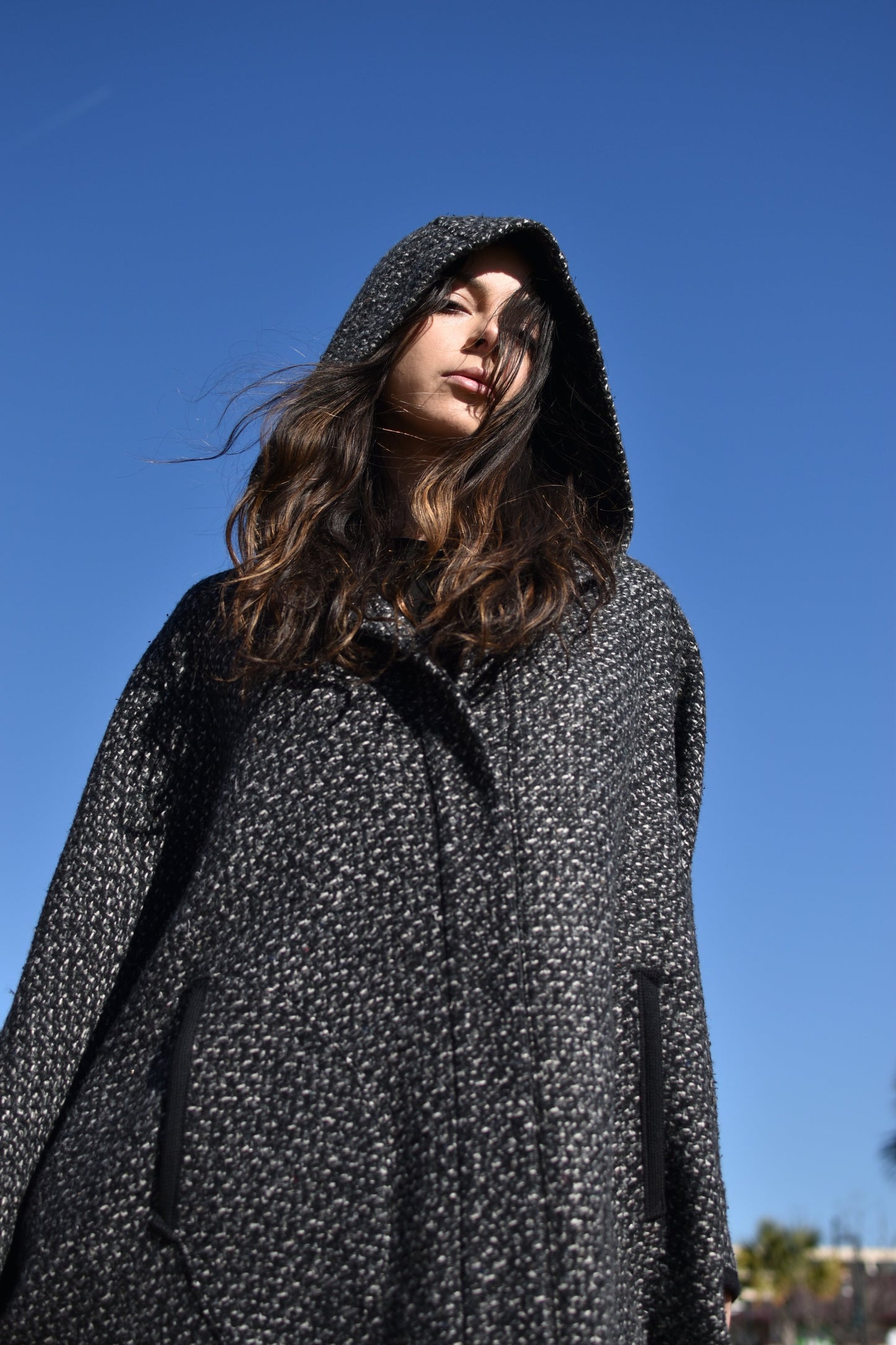 Camila | Hooded Wool Cape with Pockets