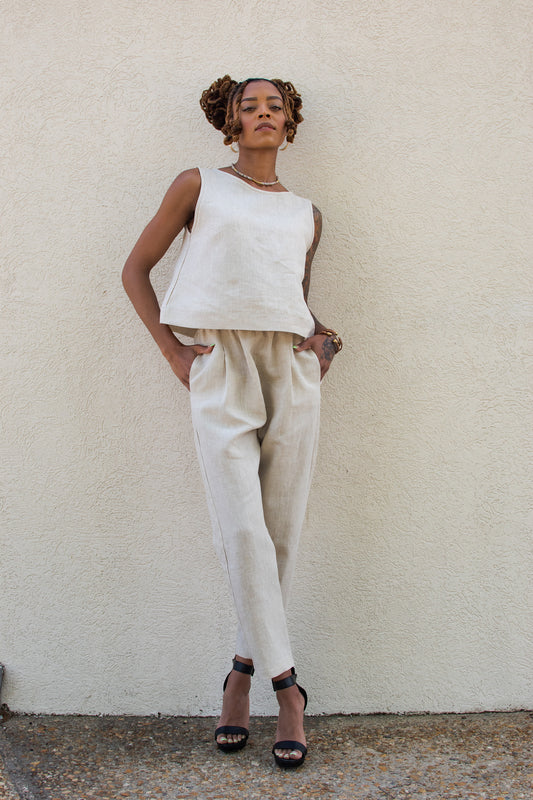 Carmen | Beige Low-Crotch Linen Pants