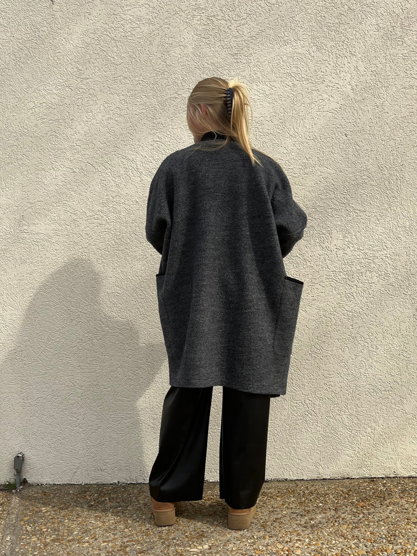 Claudia | Gray Open Front Boucle Wool Coat