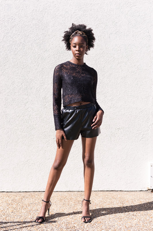 Juliette | Black Faux Leather Shorts